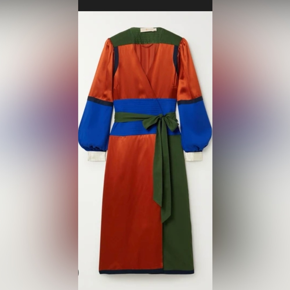 Tory Burch Kola Color-Block Silk Blend Midi Dress